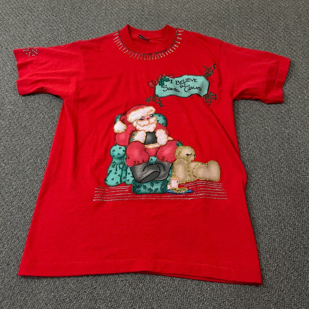 Christmas Fruit Of The Loom Medium Best Shirt Vintage Santa Hand Drawn Christmas